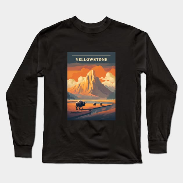 Yellowstone Long Sleeve T-Shirt by Retro Travel Design